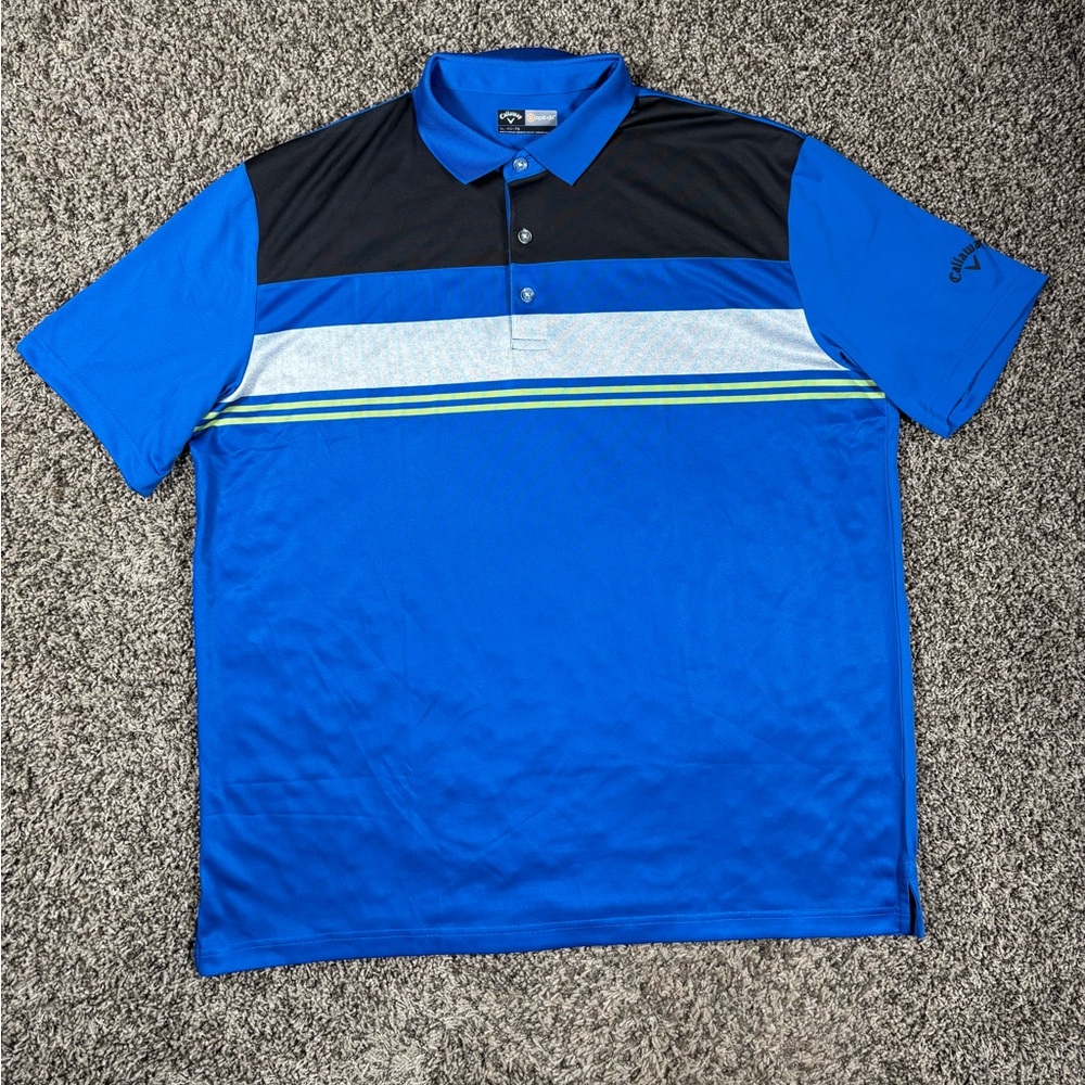Callaway Opti-Dri Golf Polo Shirt Mens XL Performance Blue & Black Golfer Polo
